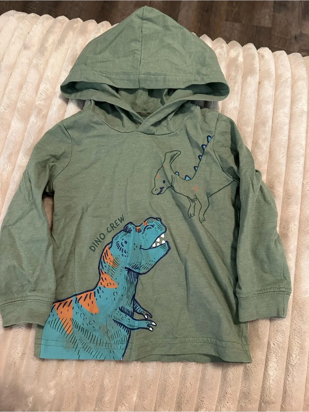 Boys Dino Crew Hooded Top - Army Green